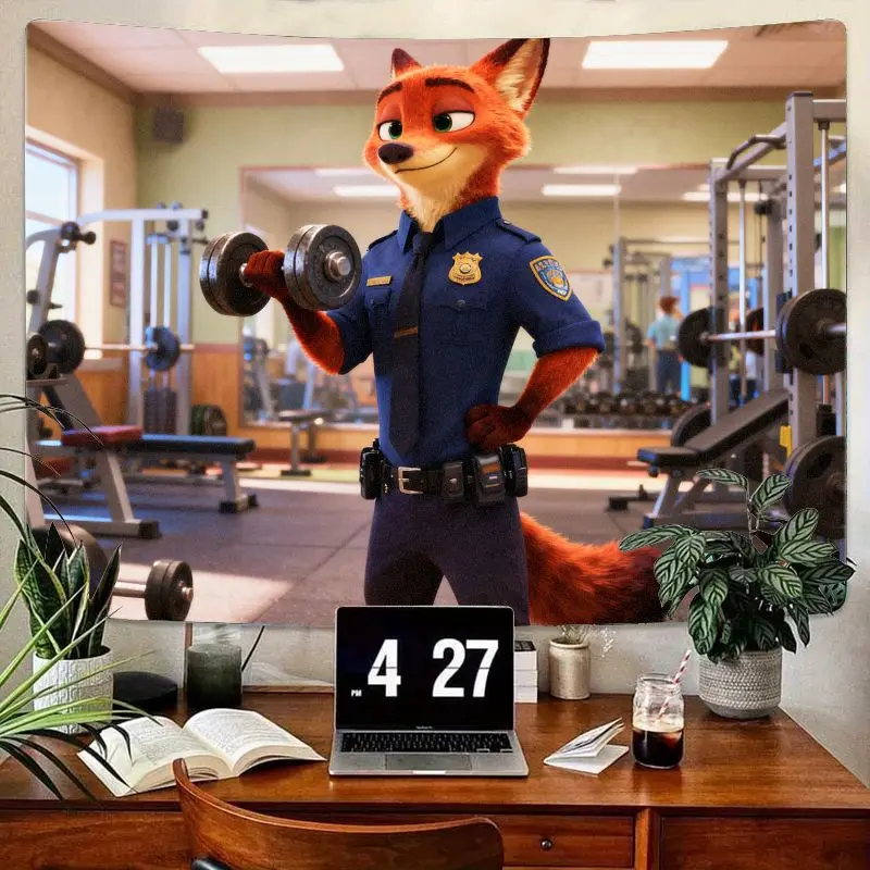 

1 шт. Зверополицейский Ник Уайлд, полицейский гобелен для тренировок, забавный гобелен для спортзала, настенное искусство, полиэстер, декор для гостиной, спальни, подарок для фанатов