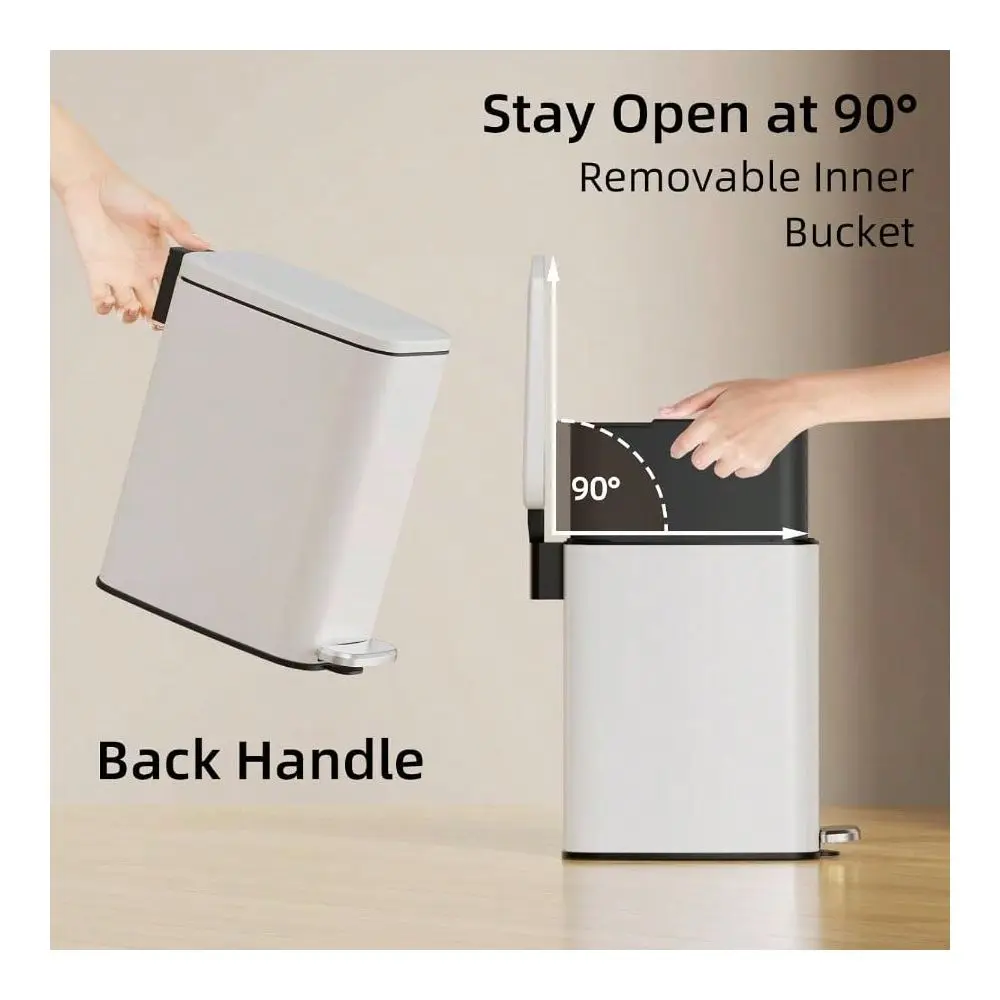 

Bathroom Trash Can With Lid Soft Close, Step Pedal, 6L 1.6 Gal Stainless Steel Garbage Bin With Removable Inner Bucket, Slim Wa