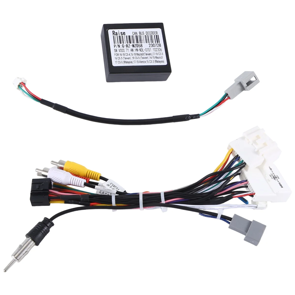 Car Radio Cable Adapter Android Wiring Harness Power Connector Socket with CAN Bus Decoder for Mazda CX-3 CX-5