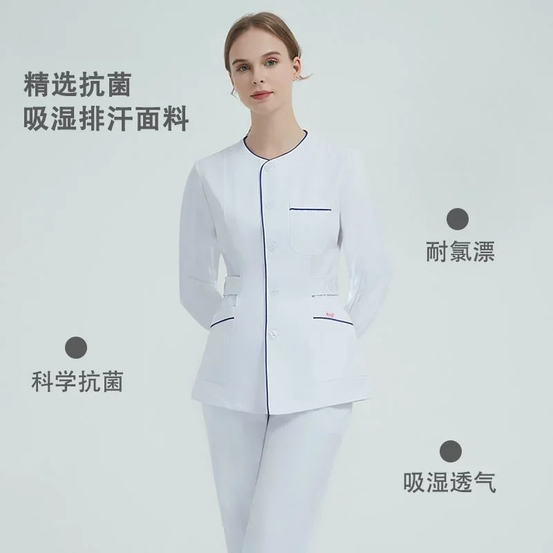 Uniforme de enfermera de manga corta blanco, traje médico dental oral dividido, ropa de trabajo para salón de belleza, uniforme de trabajo para clínica de farmacia y médico