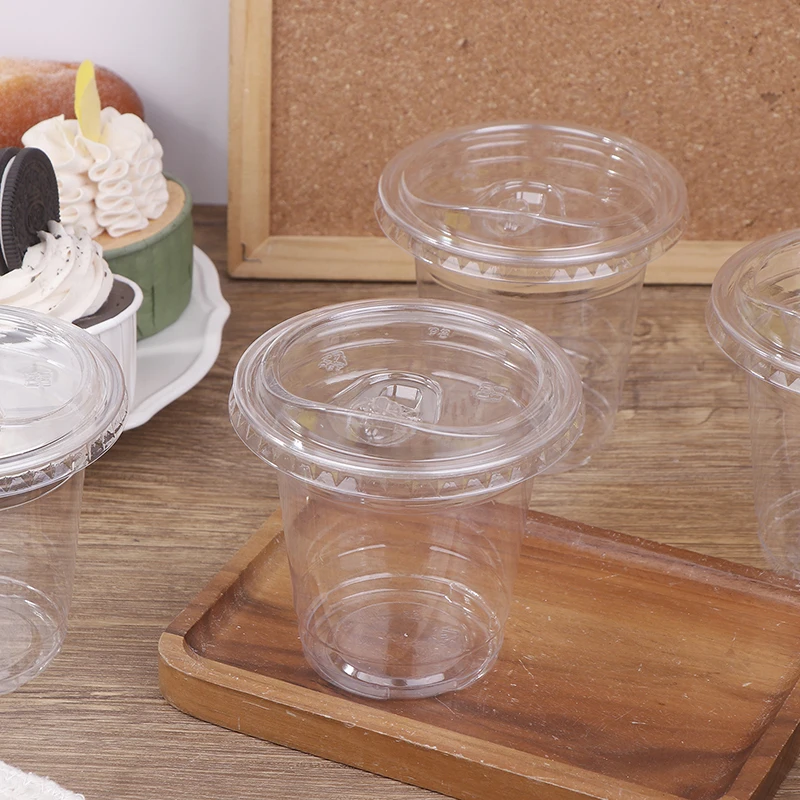 10 vasos de plástico desechables transparentes con tapas, 360/400/500ML, para hielo, café, té y bebidas frías