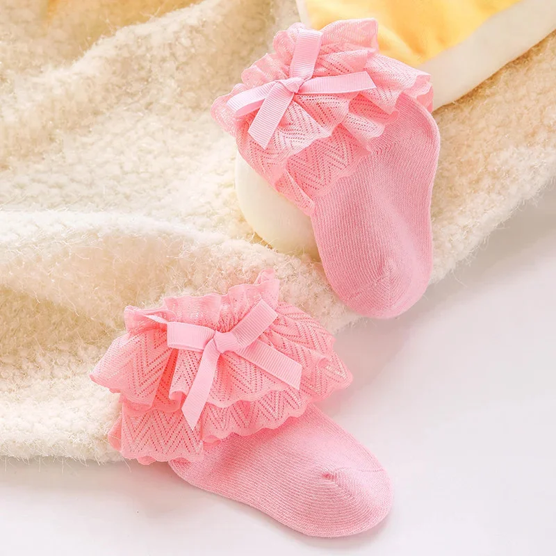 1 paio di calzini per neonate fiore bordo fiocco morbido cotone pettinato calzini corti per bambini ultimo popolare Bowknot neonato Sox