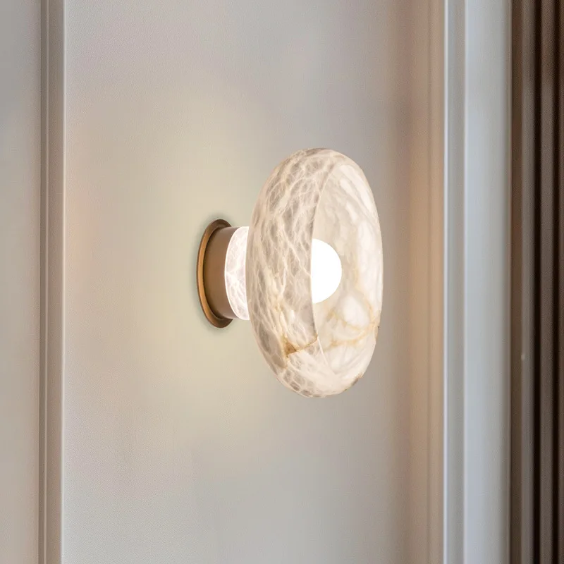 

Natural marble wall lamp French light luxury simple living room background designer creative aisle bedside bedside