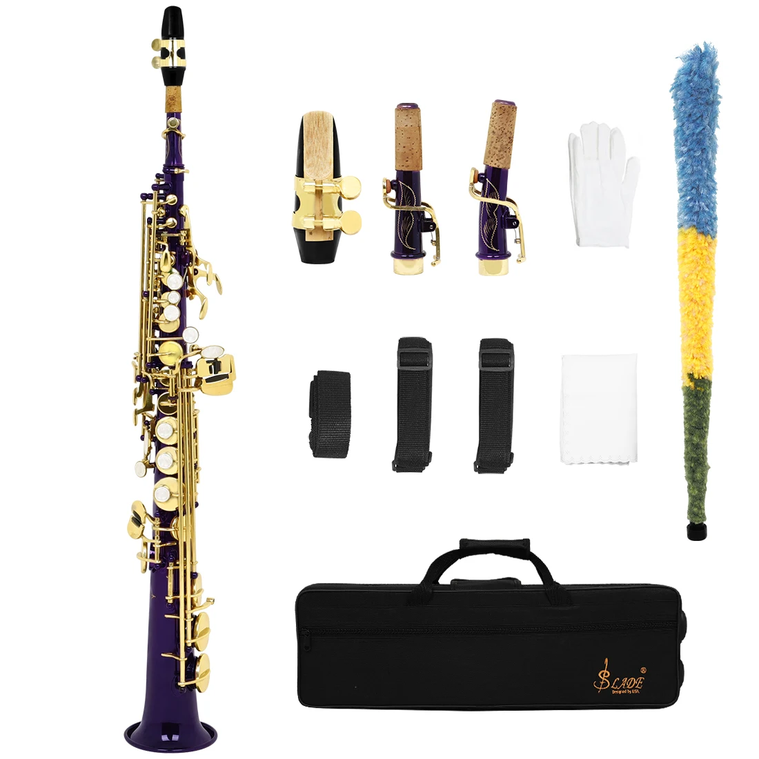 SLADE S83 Soprano Saxophone Straight Sax B-flat Brass Body Carved Professional Woodwind Instrument with Parts & Accessories