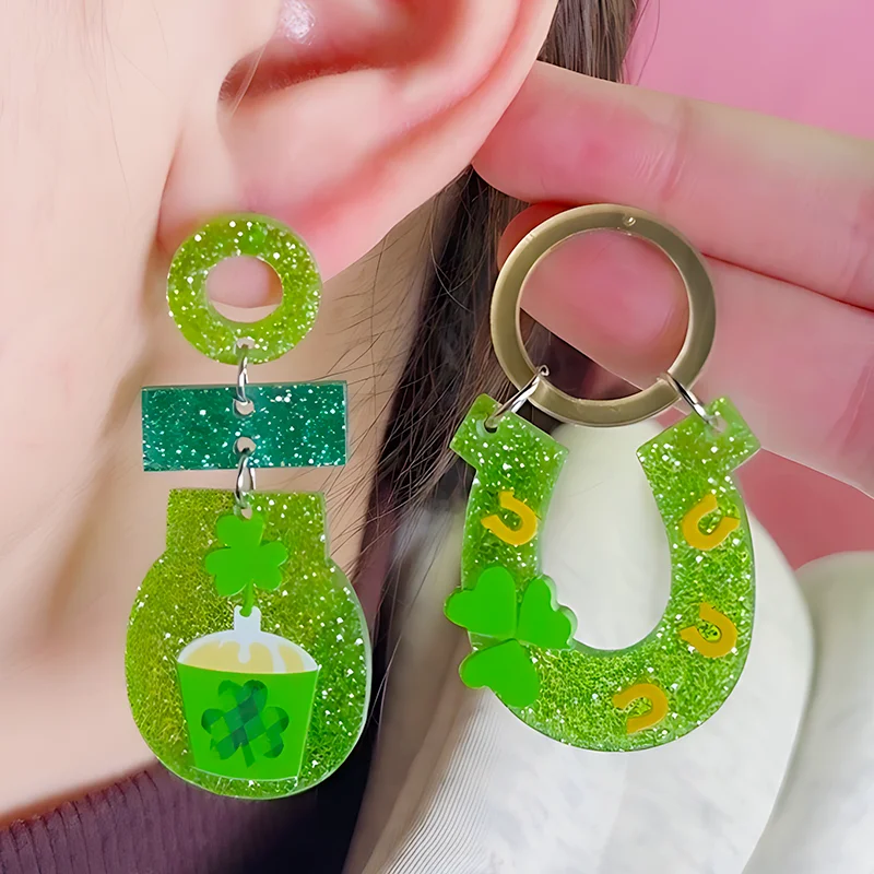 Green Shoes, Rainbow Beer Beard Pattern Earrings St. Patrick'S Day Irish Festival Carnival Women Earring