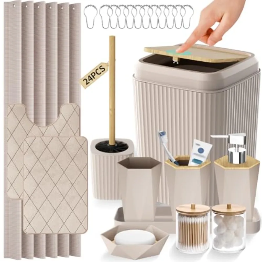 

Baroom cessories Set - Beige Baroom Set wi Shower Curin and Rugs Trash Can Toilet Bh wi Holder So Dispenser Toobh and Toopaste