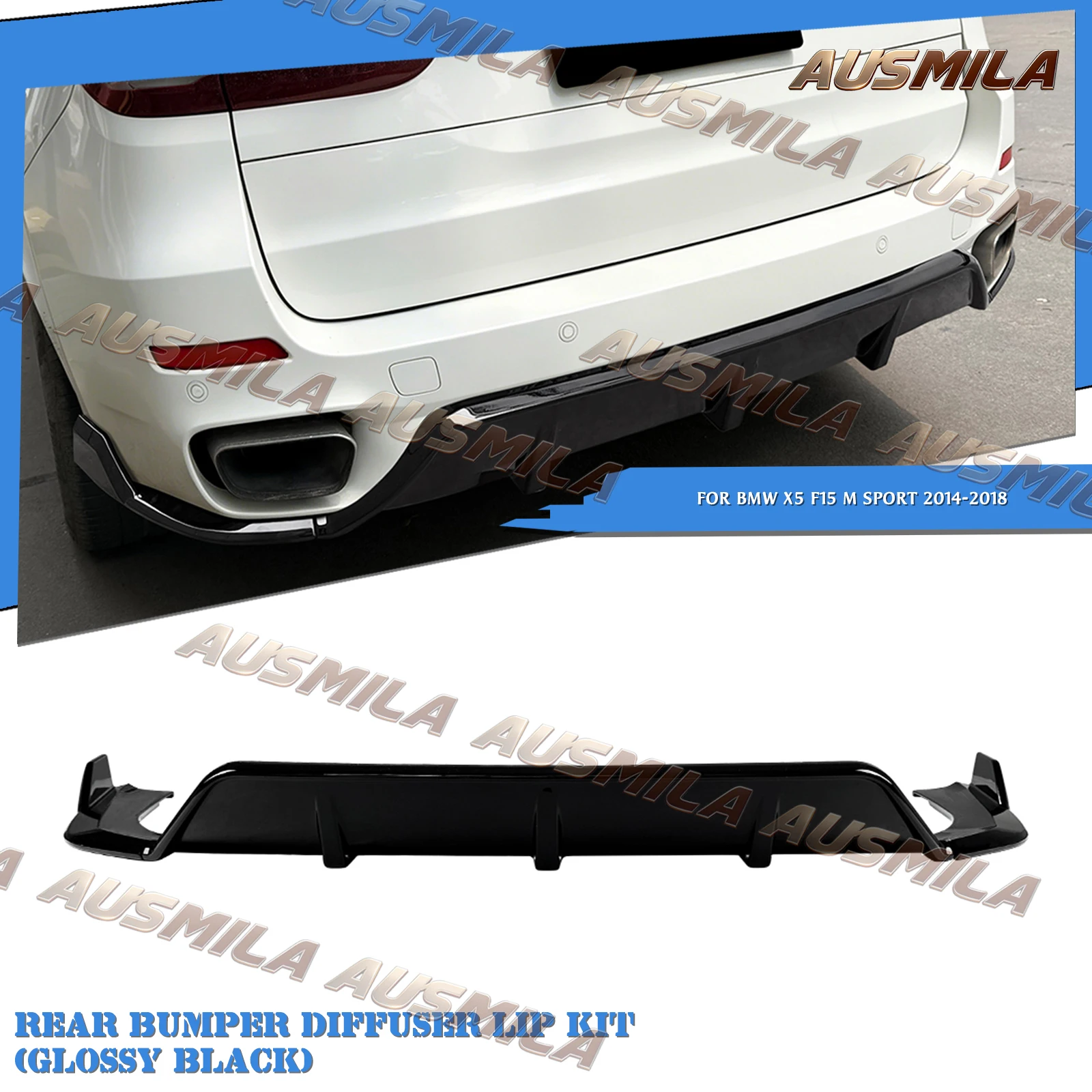 

Rear Bumper Diffuser Lip For BMW X5 F15 M Sport 2014-2018 Gloss Black/Carbon Fiber Look Trunk Spoiler Splitter Plate Body Kit
