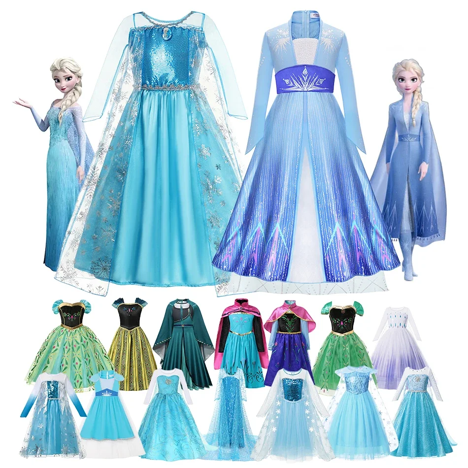 

Disney Elsa Anna Dress for Girls Frozen Princess Costumes Kids Cosplay Dress Up Birthday Party Halloween Christmas Outfits 2-10Y