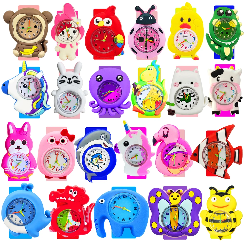 2024 New Cartoon Animal Toys Children's Watches Slap Wrist Bracelet Colorful Silicone Strap Kids Learn Time Watches Dropshipping