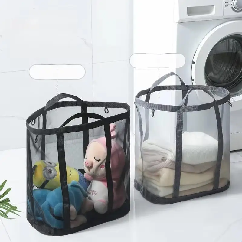 Foldable Mesh Dirty Clothes Basket With Carry Handles Portable Collapsible Laundry Bag For Dorm Travel Storage Use