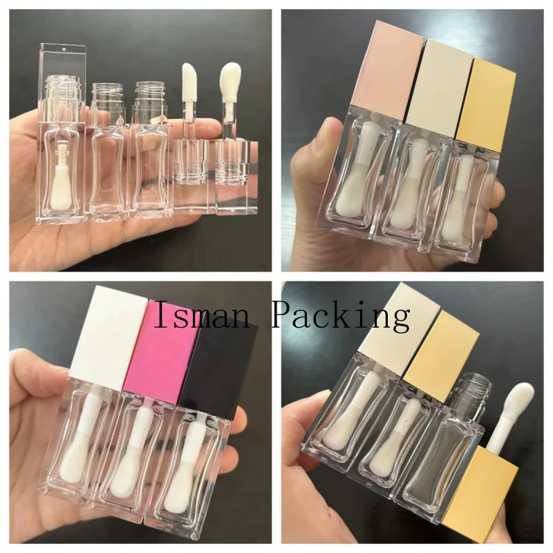 

50pcs clear crystal gold sliver wand lip gloss packaging container concealer bottle tubes with big brush applicator 8ml