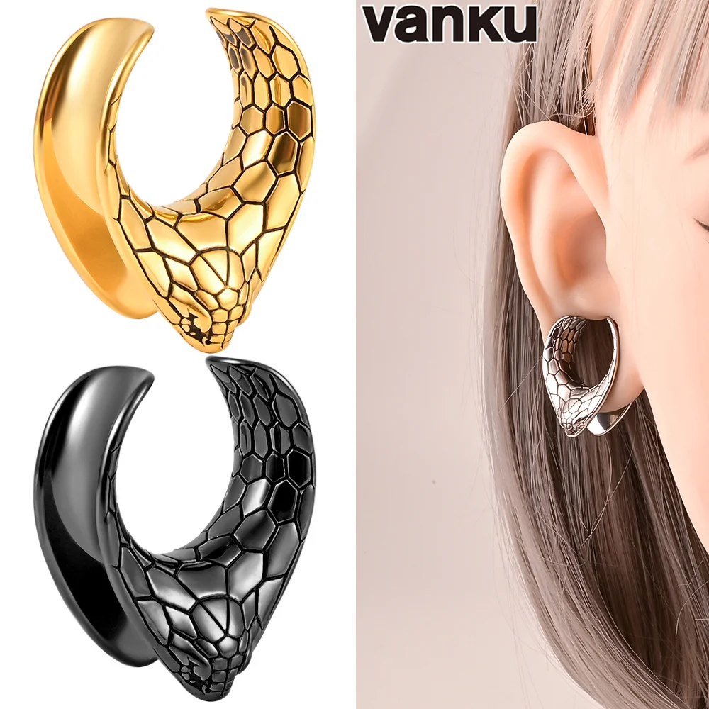 

Vanku 2PC Stainless Steel Snake Skin Saddle Plugs Weight Hangers Ear Gauges Tunnels Piercing Expander Stretchers Body Jewelry