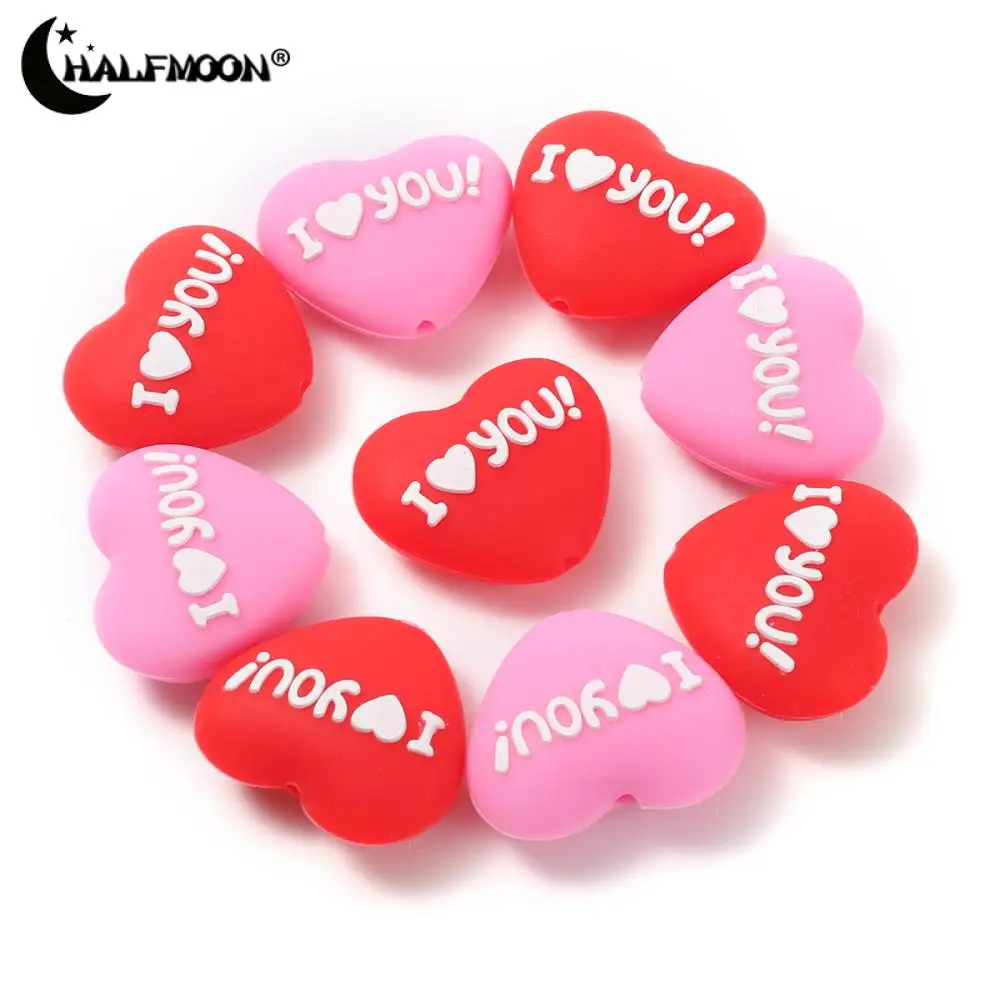 

10Pc 25x28mm Heart Silicone Bead Print I LOVE YOU Letter Beads For Jewelry Making DIY Pacifier Chain Necklace Bracelet Accessory