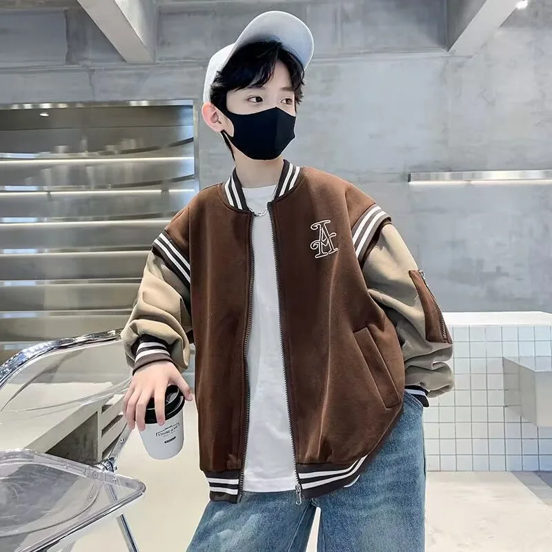 2025 New Boys' Baseball Jacket Autumn Winter Big Tall Kids Water Resistant Thermal Lining Kids' Outerwear