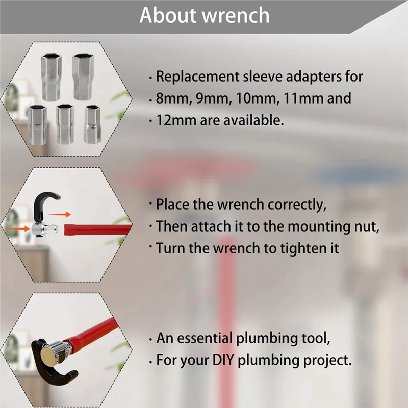 Chiave per rubinetto Chiave a bussola per idraulico in acciaio al carbonio con 5 prese e 1 mandrino Chiave per dado posteriore Chiavi per lavello da cucina Durevole, A-VV