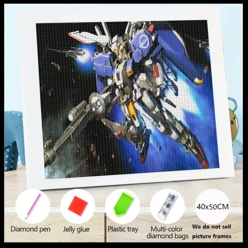 

1 шт. 5D DIY комплект алмазной живописи, полная дрель Gundam Mecha Robot аниме персонаж искусства, горный хрусталь, драгоценный камень, кристалл, алмазная вышивка для