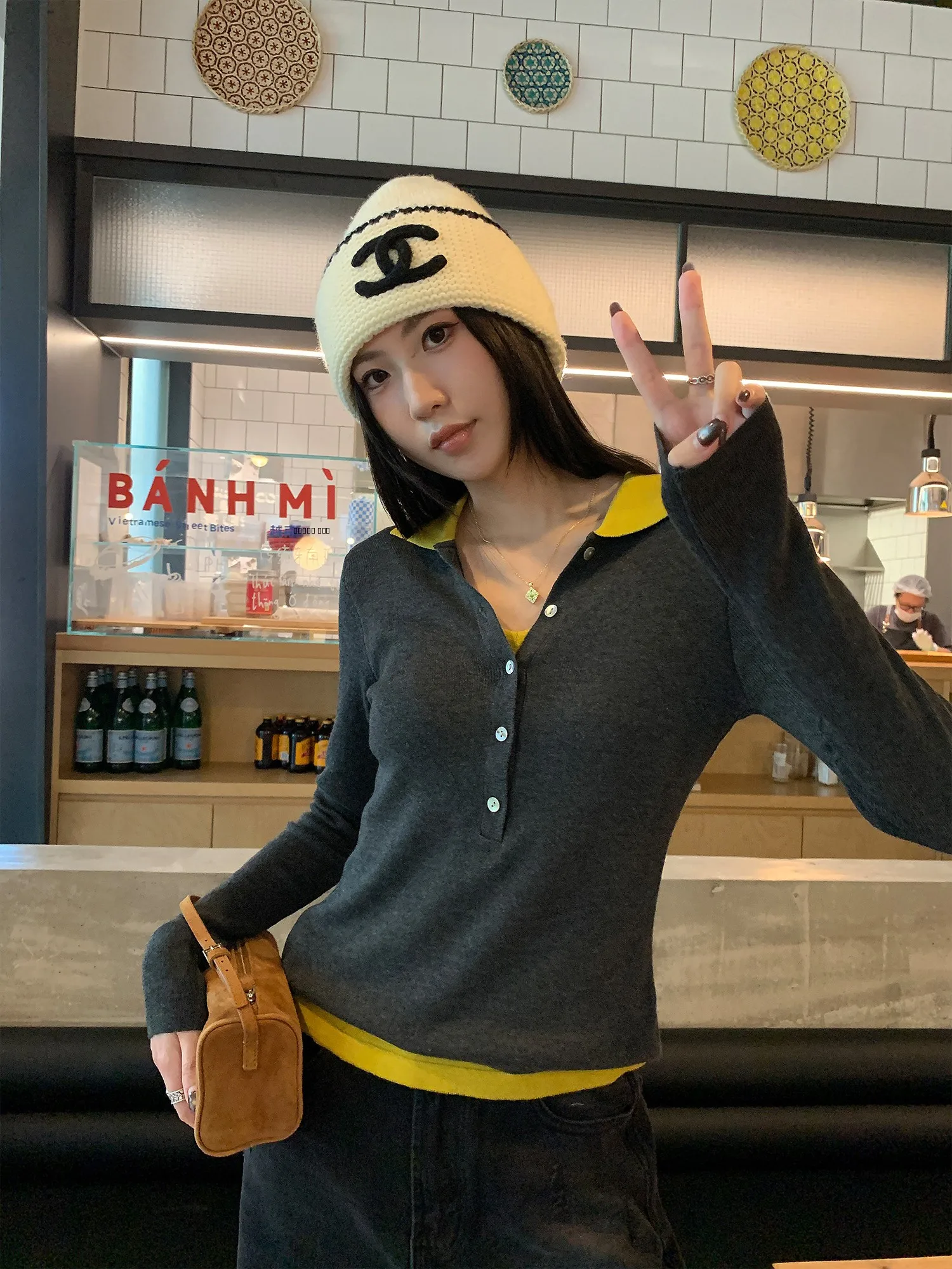 

Женский вязаный топ с V-образным вырезом из шерстяной смеси, облегающий крой, осенне-зимний, модный, повседневный, имитация двухслойности, с цветовыми блоками