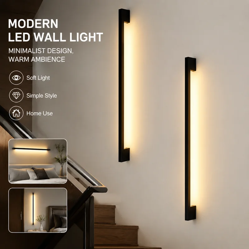 Linear Wall Sconce Modern LED Hallway Stairway Corridor Aluminum Bedside Background Wall Lamp for Bedroom, Minimalist Wall Light