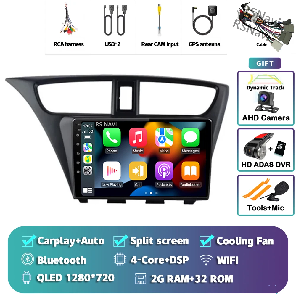 Android 15 Carplay Auto Voor Honda Civic Hatchback 2012 2013 2014 2015 2016 2017 Multimedia Autoradio Speler WIFI + 4G DSP Stereo