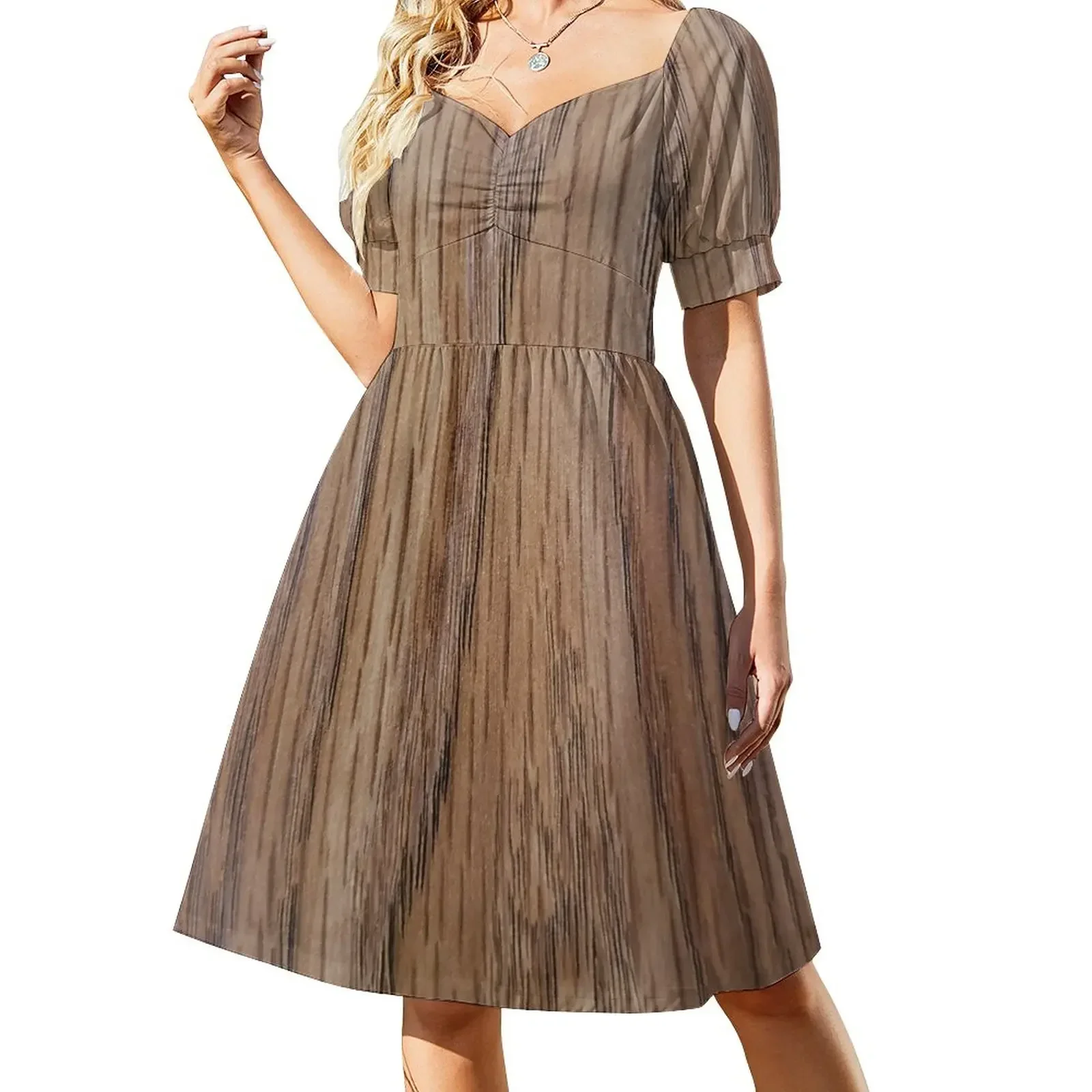 Dark Wood Grain Short-Sleeved Dress dress for woman women's evening dresses 2025 Women's summer dress clothing women summer 2025