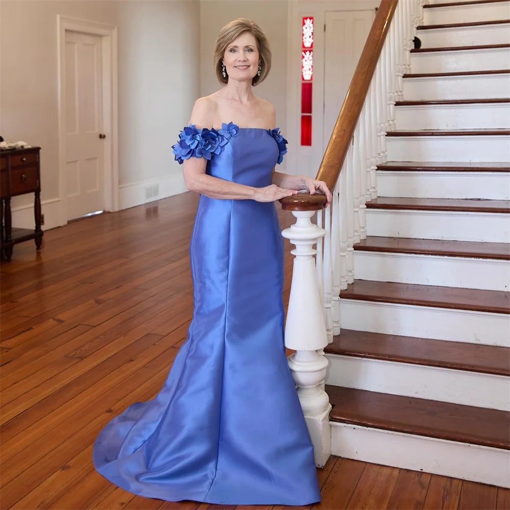 Customized Modern Style Fashion Satin Flower Beading Mermaid Off-the-shoulder Long Dresses Evening Dresses Matching Exquisite El