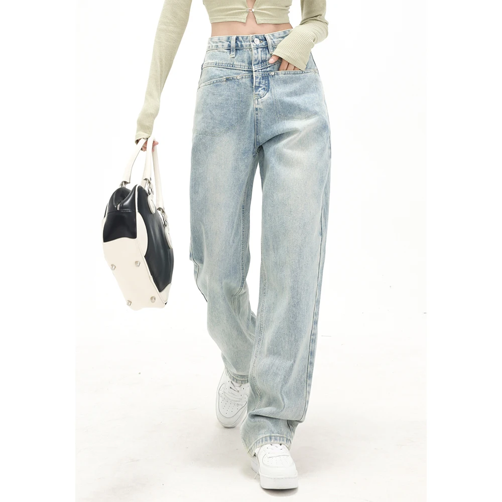 Straight Jeans Women High Waist Streetwear Light Blue Denim Pants Ladies Wide Leg Loose Jeans For Women 2024