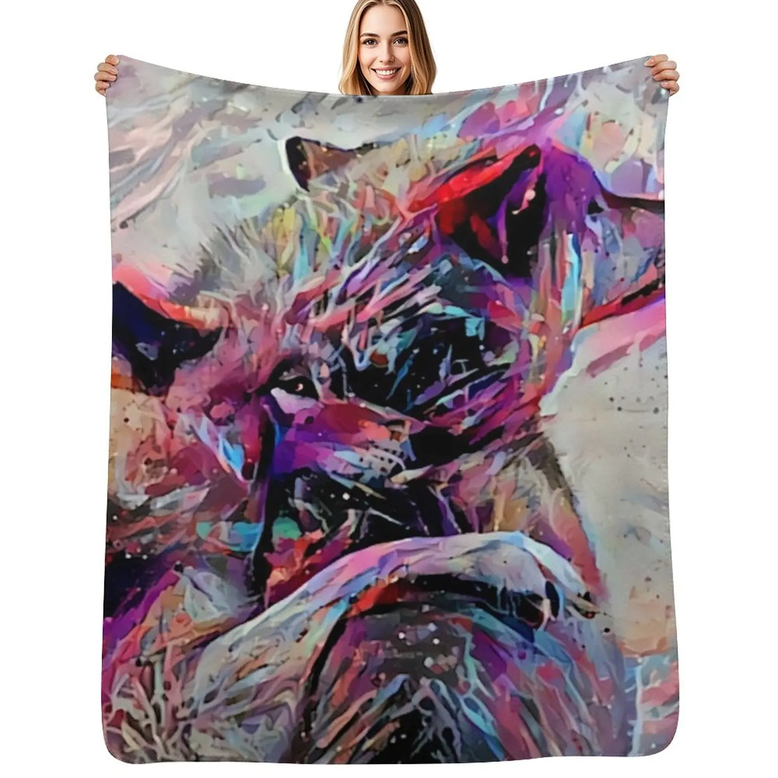 

Vaporpaint Neon Wolf Pair Throw Blanket Soft Warm Blanket Gift for Men Women Adults