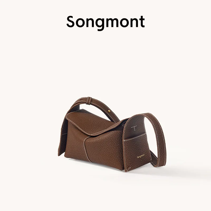 Songmont handbag hanging ear series mini eaves bag head layer cowhide leather commuter crossbody hobo bag