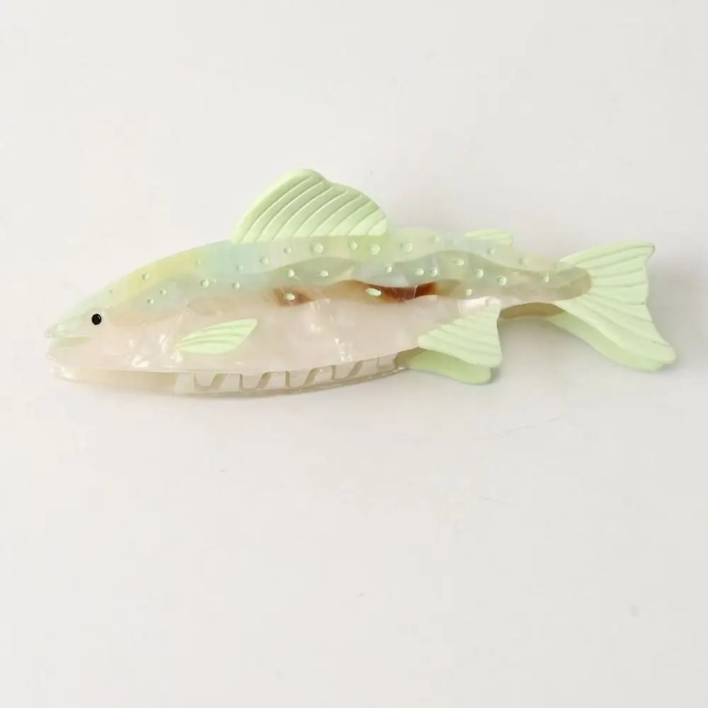 

Милая заколка-краб для волос в виде морской рыбы, из ацетатного полимера, с изображением морских животных, большая заколка-краб в виде лосося для девочек