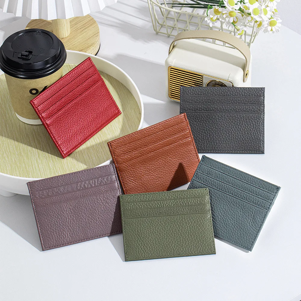 Genuine Leather Ultra-Thin Card Bag Multi-Card Slot ID Bank Business Card Holder Storage Coin Purse Clutch Wallet For Men Women