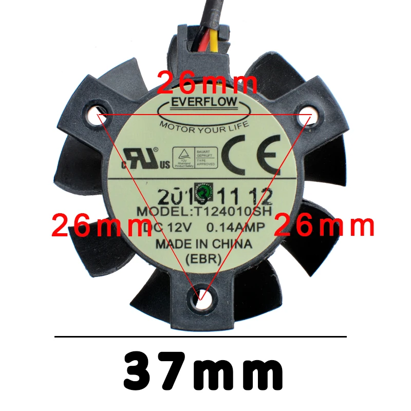 T124010SH Diameter 37MM hole distance 26MM 3Pin DC12V 0.14A Cooling Fan for Z490 Soft Router Industrial Control Computer