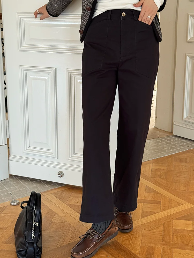 

Женские свободные брюки прямого кроя с широкими штанинами, укороченные, цвета хаки, повседневные, осенние, модные, бежевые, свободного кроя