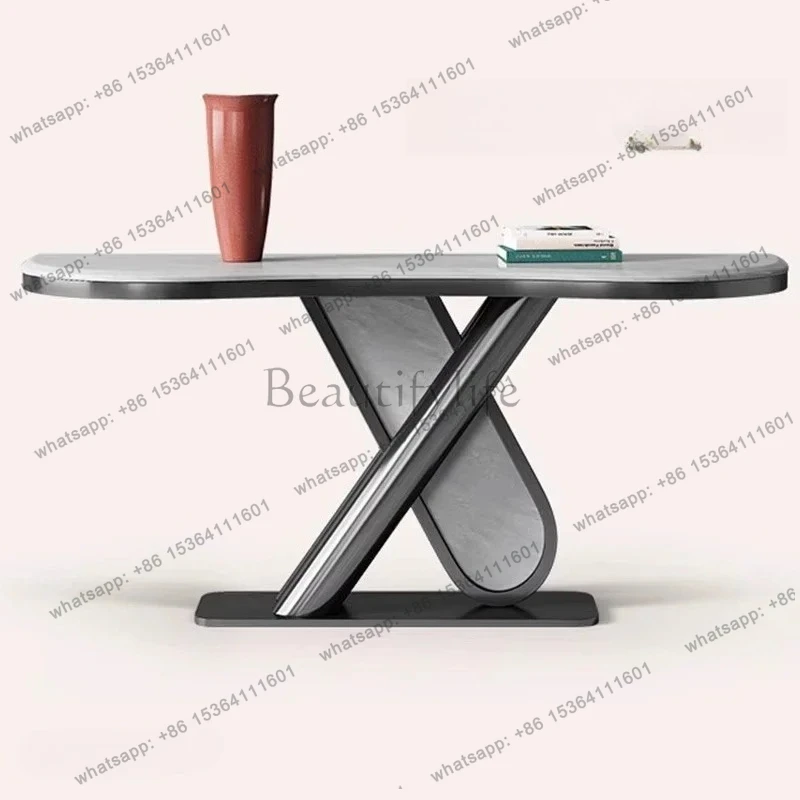 

Nordic light luxury high-end natural luxury stone entrance platform modern simple entrance foyer designer model