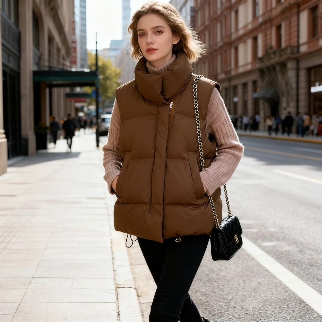 Weste Damen Frühling und Herbst neue koreanische Version lose Weste Stehkragen einfarbig Baumwolle