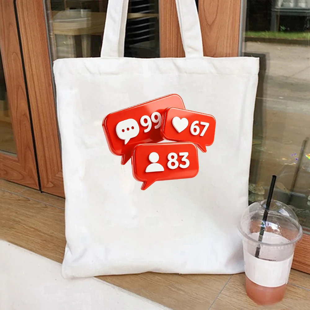 

Social Media Notification Canvas Tote Bag Trendy Meme Shoulder Bag