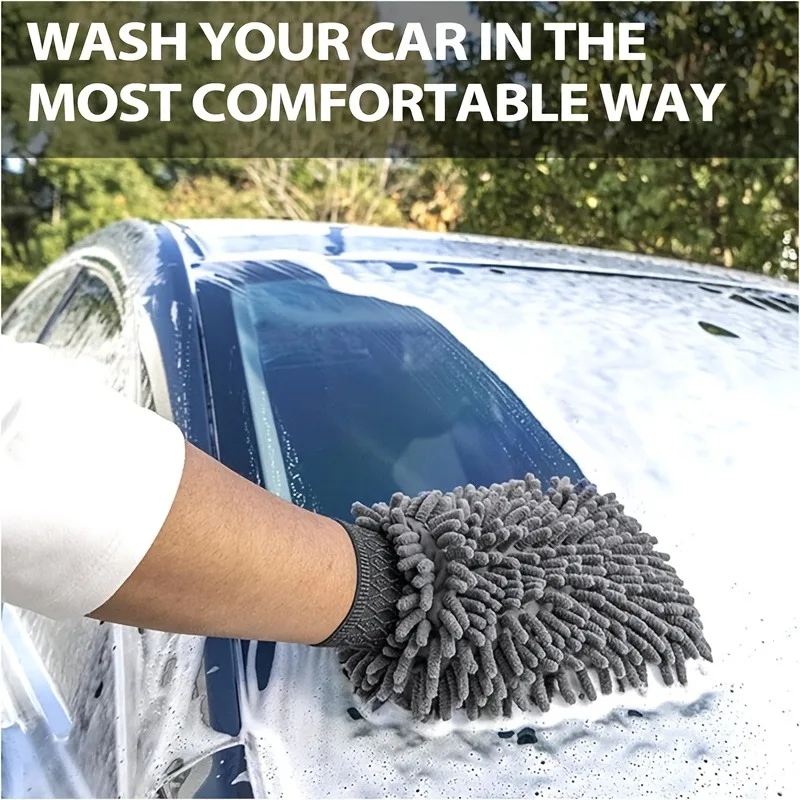 TILONDEX  Double Sided Chenille Car Wash Mitts Microfiber Drying Towel Lint Free Scratch Resistant Auto Wash Kit view 5