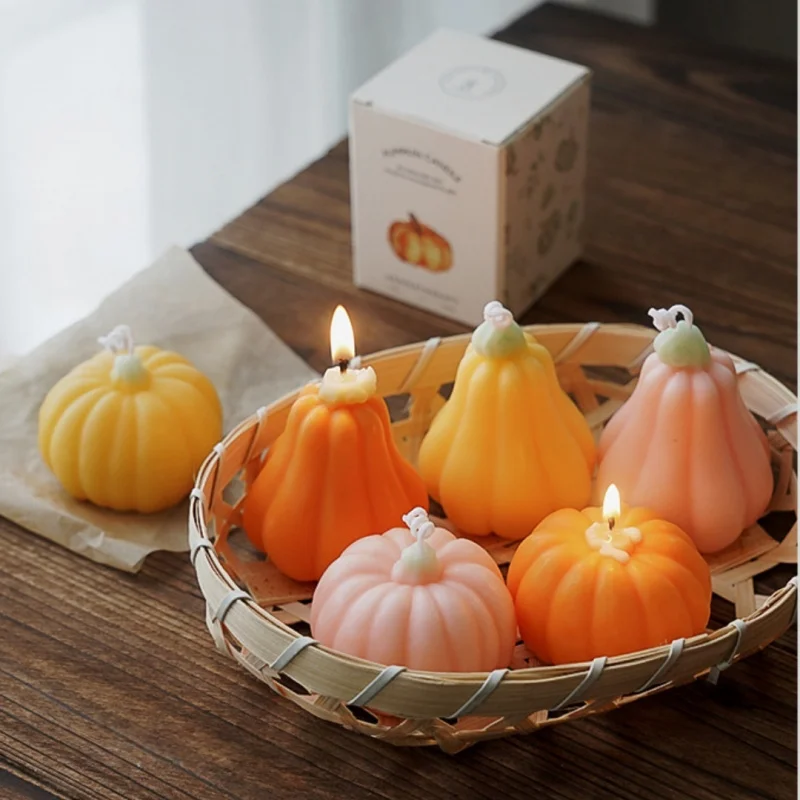 1 Stück rosa orange kürbisförmige Duftkerze, Geschenk für Hochzeiten/Halloween/Partygeschenke, Heimdekoration, Herbstornamente