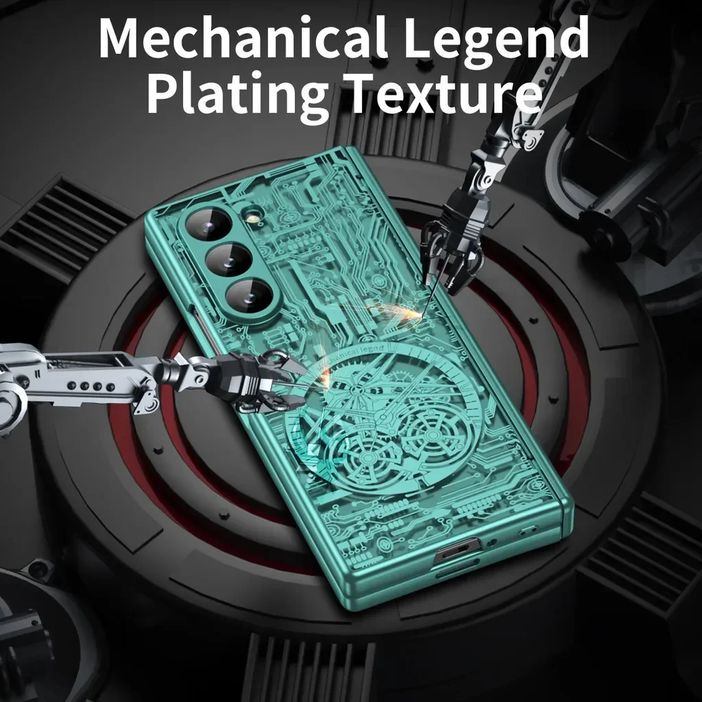 حافظة مطلية بأسطورة ميكانيكية فاخرة لهاتف Samsung Galaxy Z ، قابلة للطي 6 ، 5 ، 4 ، 3 ، 2 غطاء هاتف ، مفصلي قابل للطي مع طبقة زجاجية أمامية