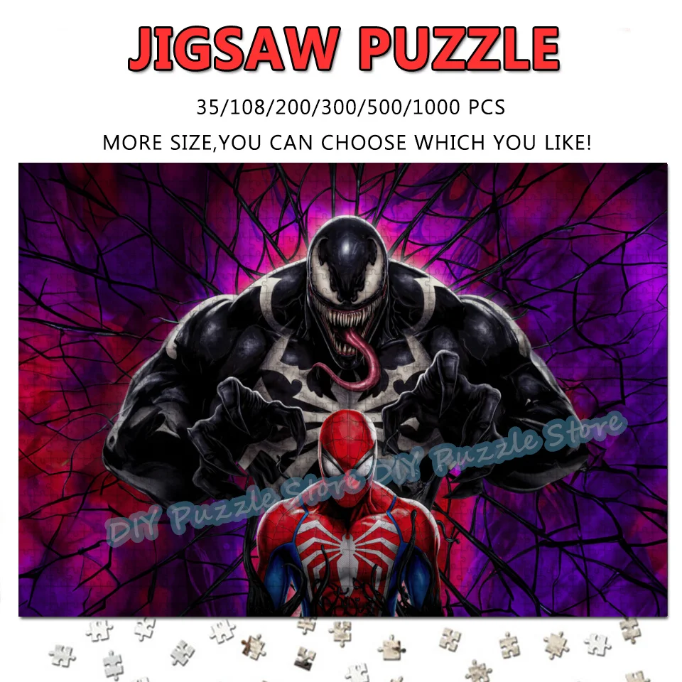 

Spiderman and Venom Diy Jigsaw Puzzle 108/200/300/500/1000/1500 Pieces Marvel Superhero Print Puzzle Stress Relief Toys Gifts