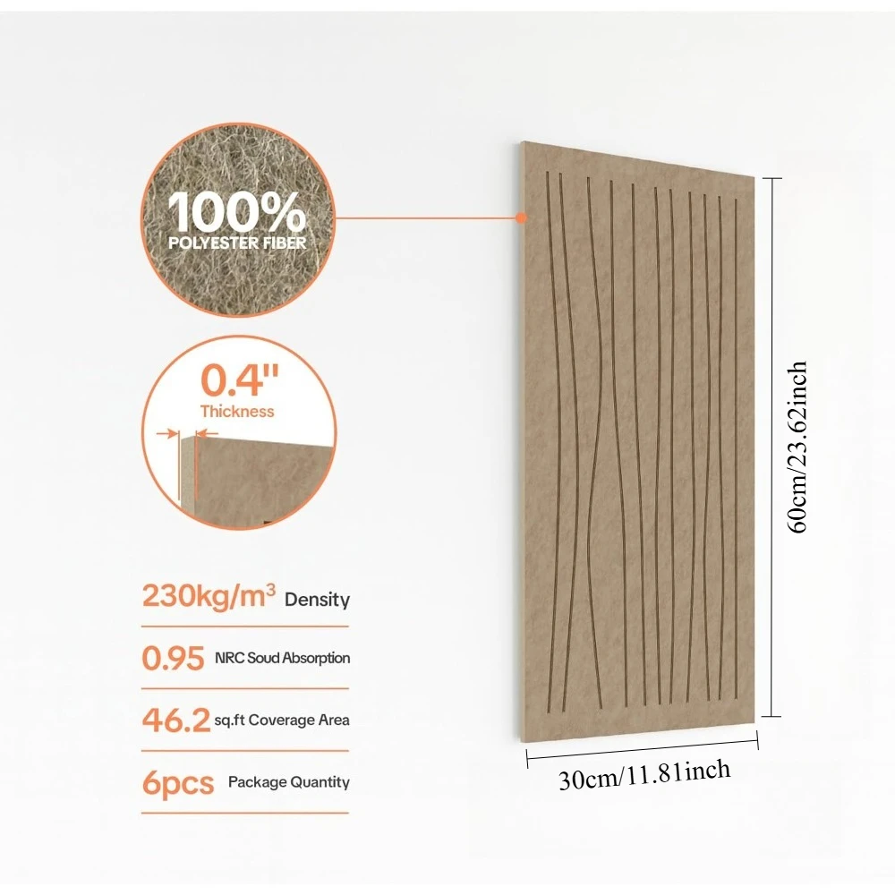 6 Pack Soundproof Wall Panels, Self-Adhesive Acoustic Panels, 59.94 x 29.97 x 1.02 cm Noise Reduction Panels for Home Theater, R - view 3