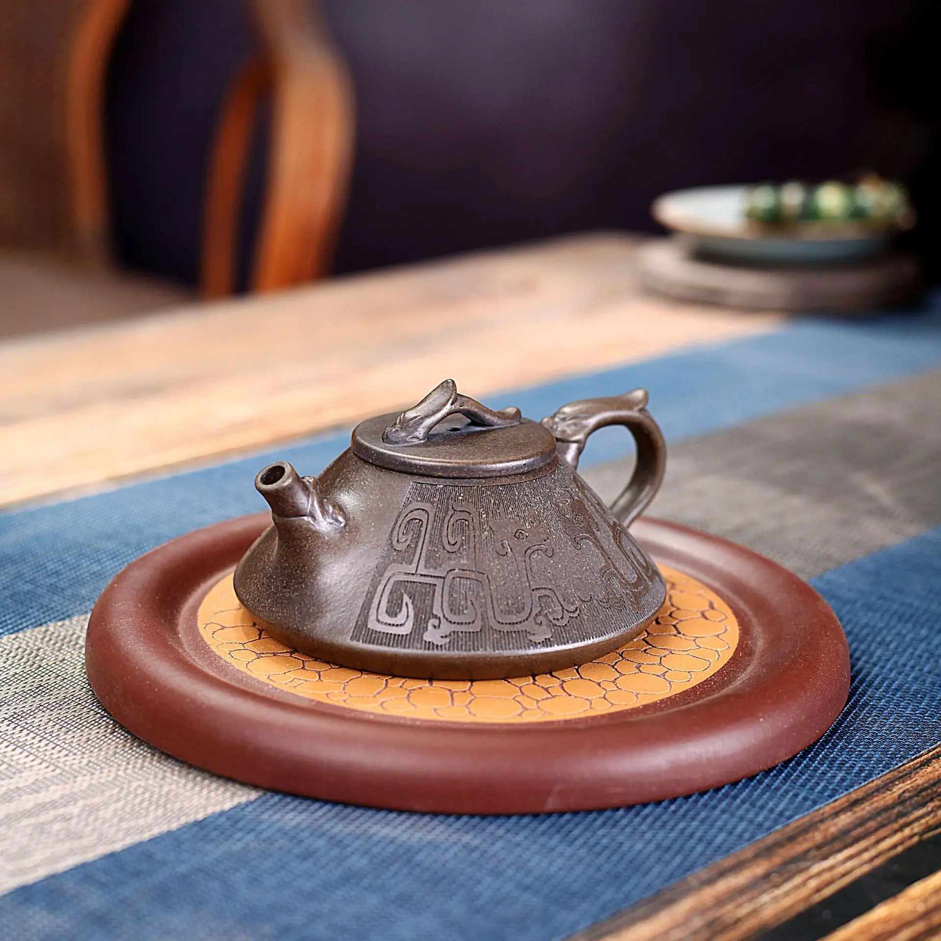 Purple Clay Teapot Tea Set Handmade Ancient Copper Clay Engraved Teapot