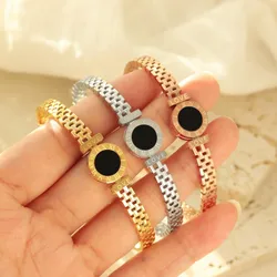 Fashion Bracelet For Women Black Acrylic Stainless Steel Couple Bracelet Carved Roman Numerals Girl Gift Hot Wholesale