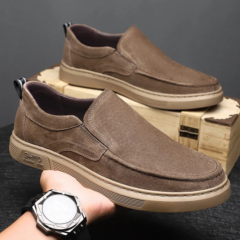 

Новая мужская повседневная обувь из натуральной кожи, лаконичная обувь для скейтбординга на плоской подошве, дизайнерские лоферы без шнуровки