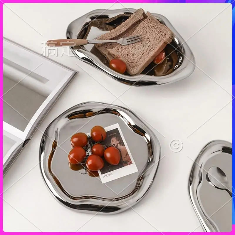 

NEW-Silver Ins Style Tray Jewelry Storage Tray Light Luxury Storage Display Tray Snack Tray Modern Decorative Ornaments