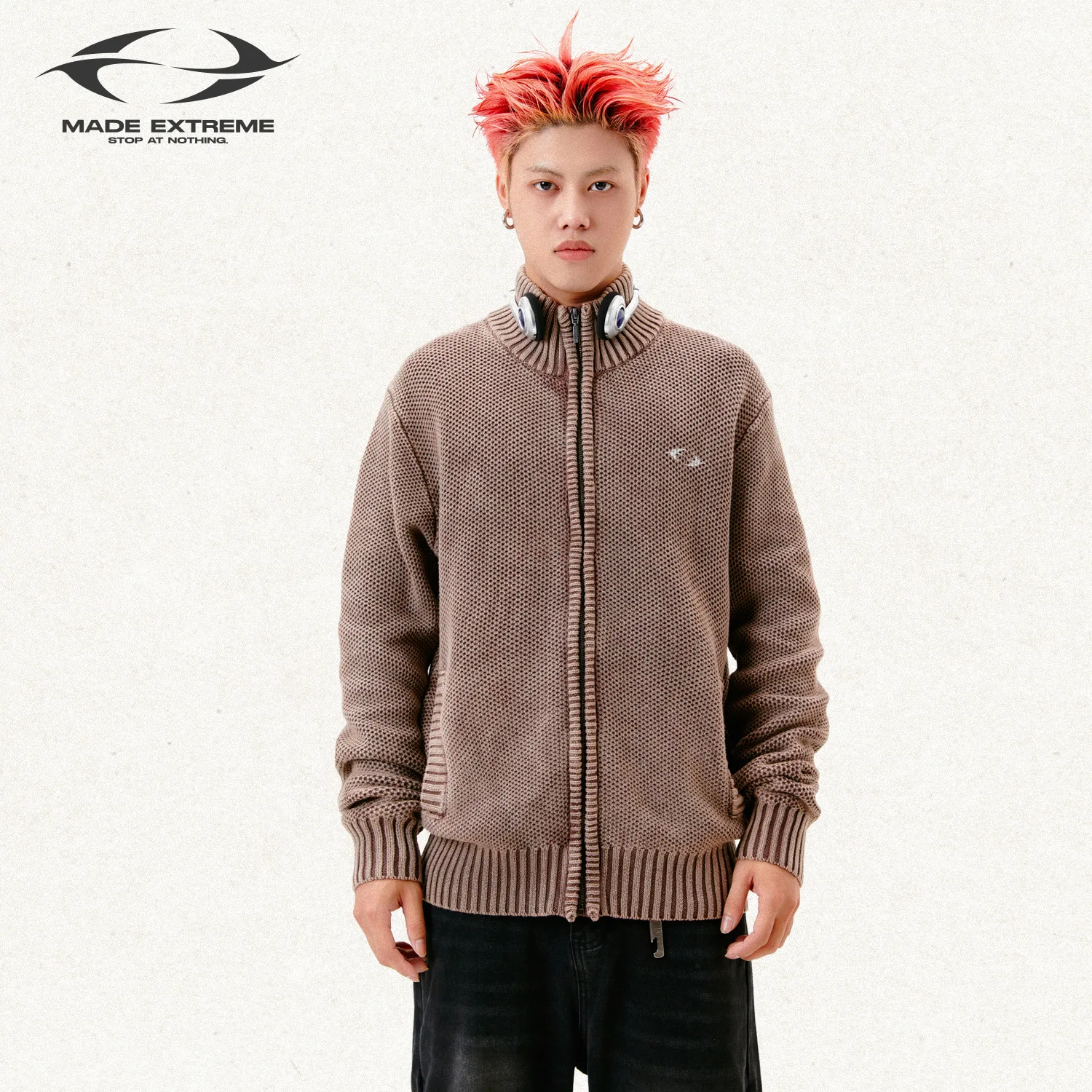 

MADE EXTREME Cardigan Zipper Turtleneck Knitted Sweater