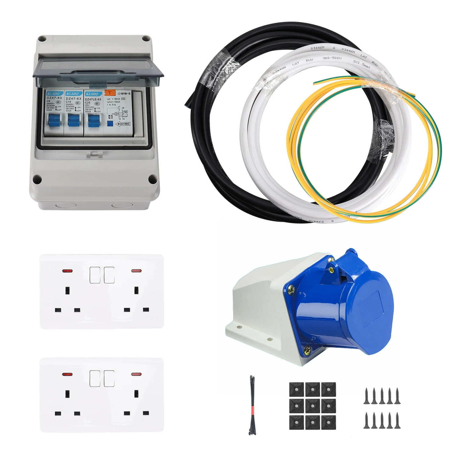 1Set 240V Mains Electric Hook Up Installation Kit Campervan Motorhome Conversion Kits RV Power System Installation Complete Kit