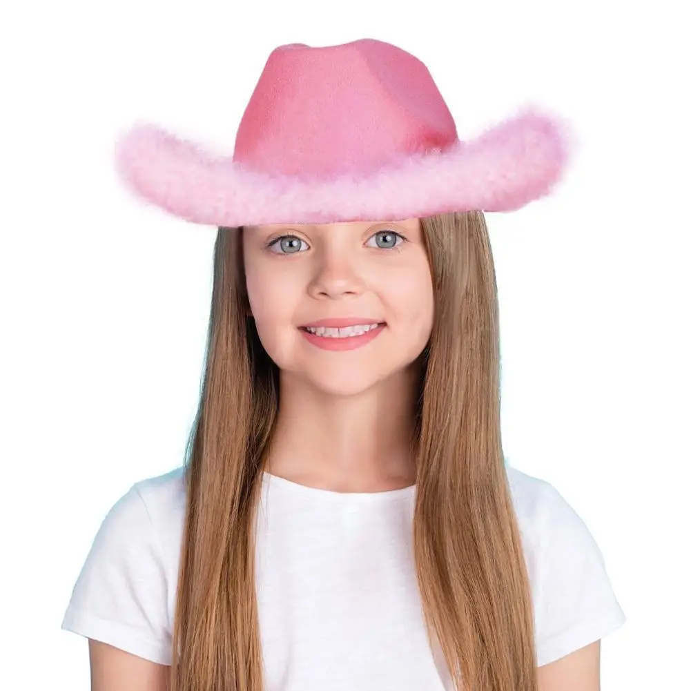 Cowgirl Hats Light Up Pink Tiara Western Style For Women Girl Rolled Fedora Caps Feather Edge Beach Cowboy Hat Sequin Party Y0l4