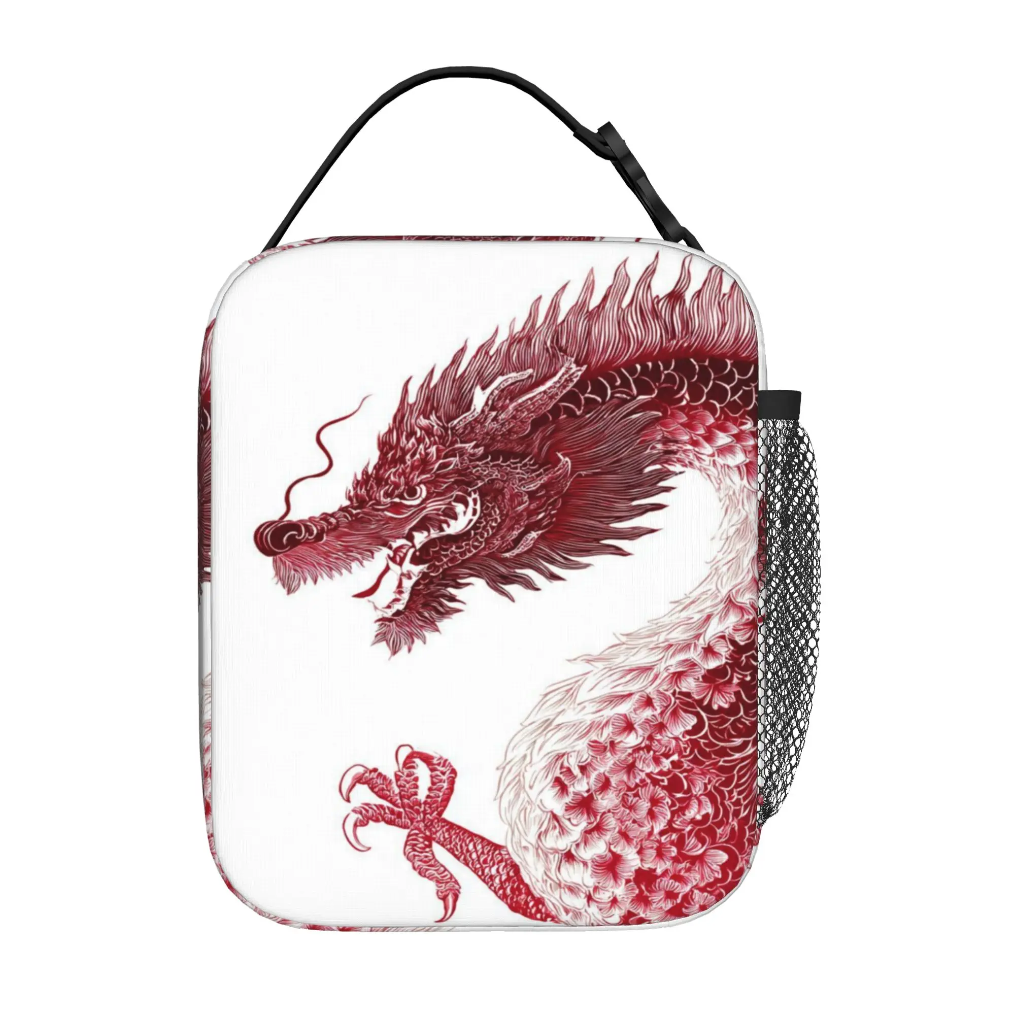 Back to school season  Meal Bag Red Ink Oriental Dragon Art Print Vintage Casual Personalised Leakproof Lunch Bag