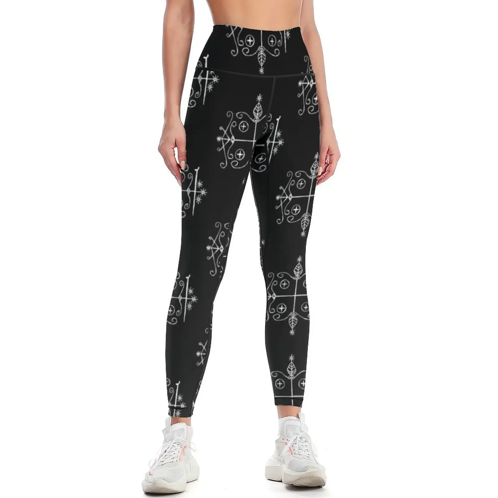 Papa Legba Voodoo Veve (white) Leggings gym wear sporty woman gym sports for Women sports Womens Leggings