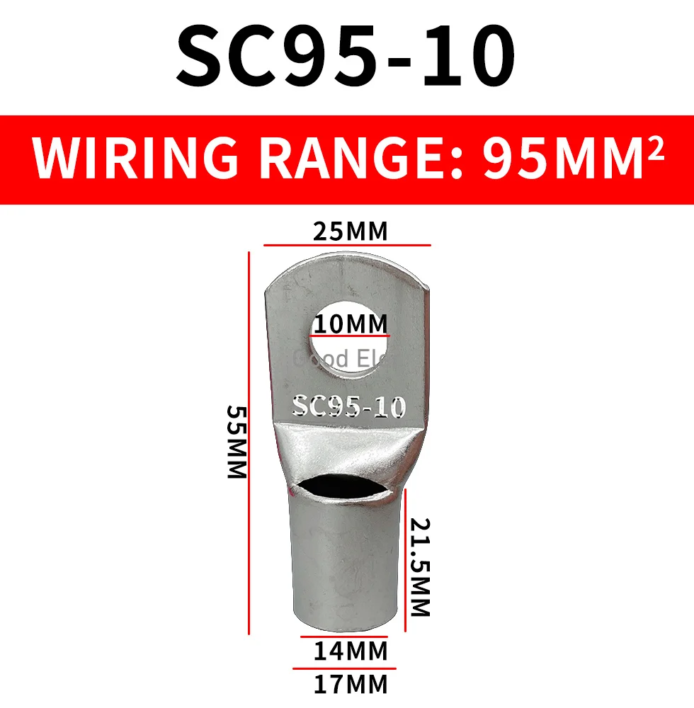 1PCS, SC95-8 SC95-10 SC95-12 SC95-14 SC95-16 bolt hole tinned copper cable connector 95MM ² battery terminals